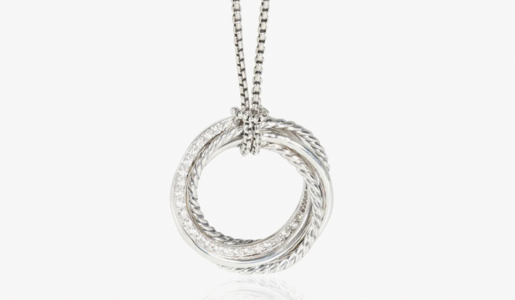 Pavé Crossover Pendant Necklace in 18K White Gold with Diamonds, 30mm | David  Yurman
