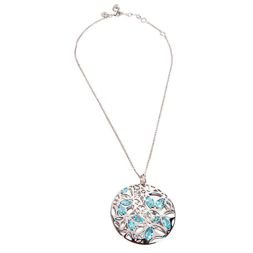 BRAND NEW  Blue Quartz Necklace in Plated Rhodium MSRP 1275
