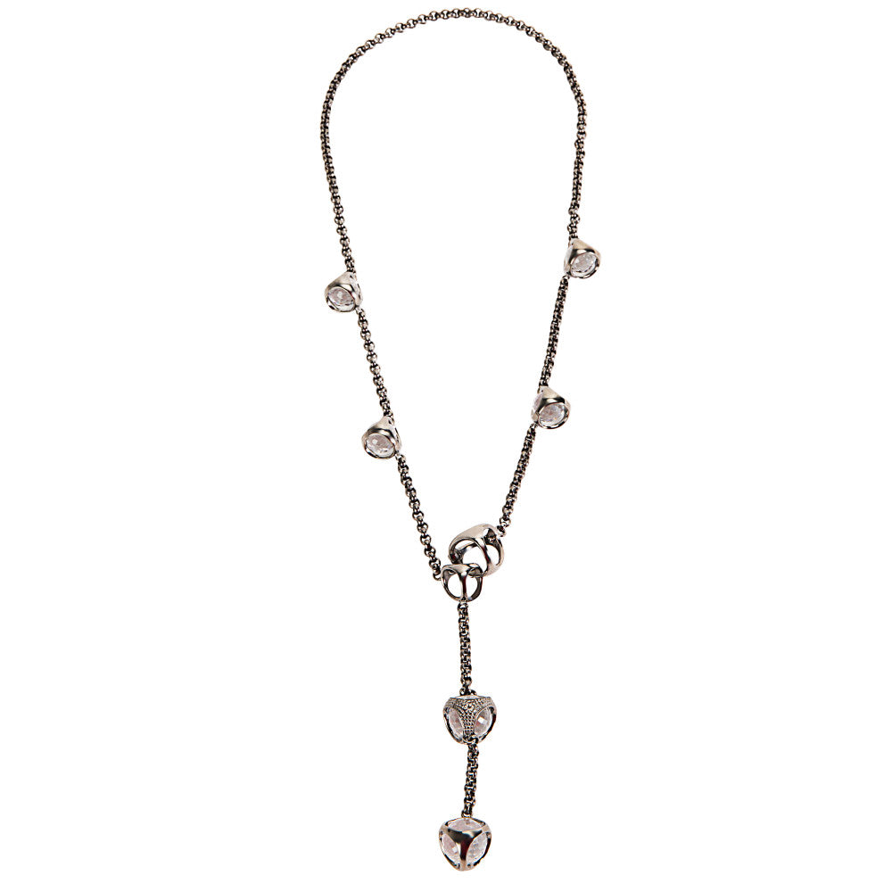 Rock Crystal Lariat Necklace in Black Rhodium Plated Silver MSRP 880