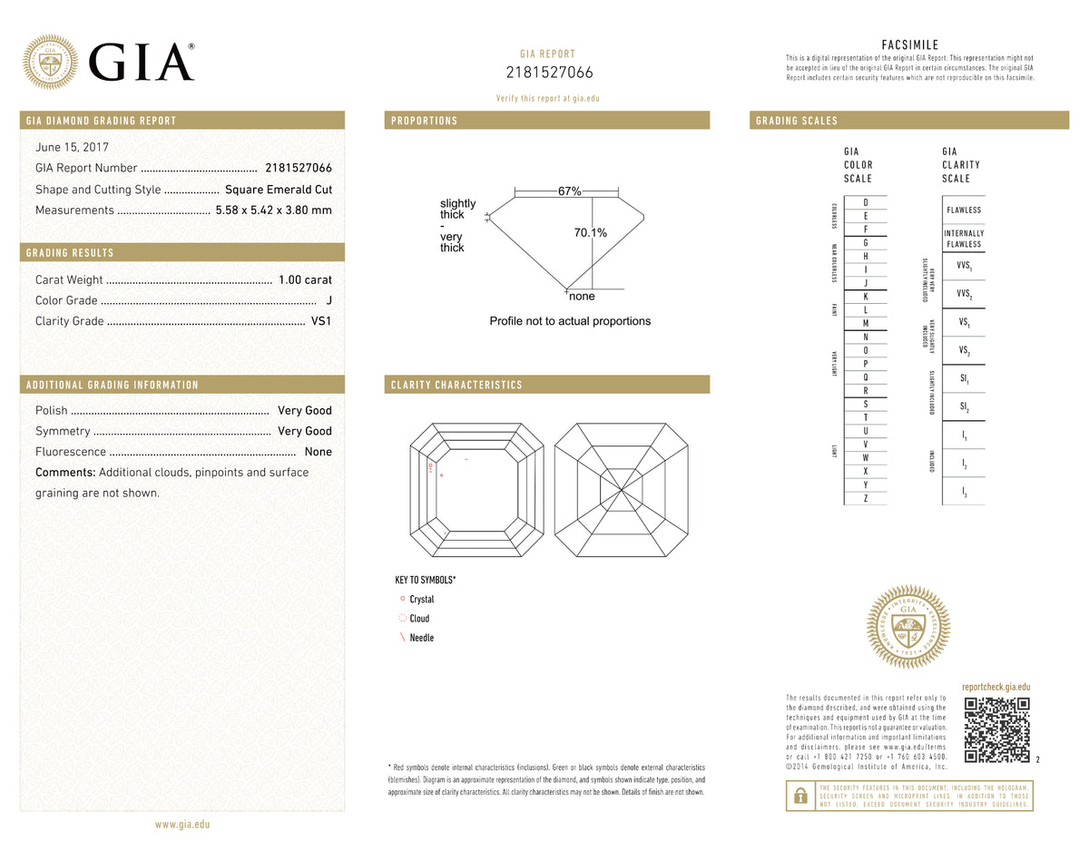 GIA Certified 1.00 Ct Square Emerald cut J VS1 Loose Diamond