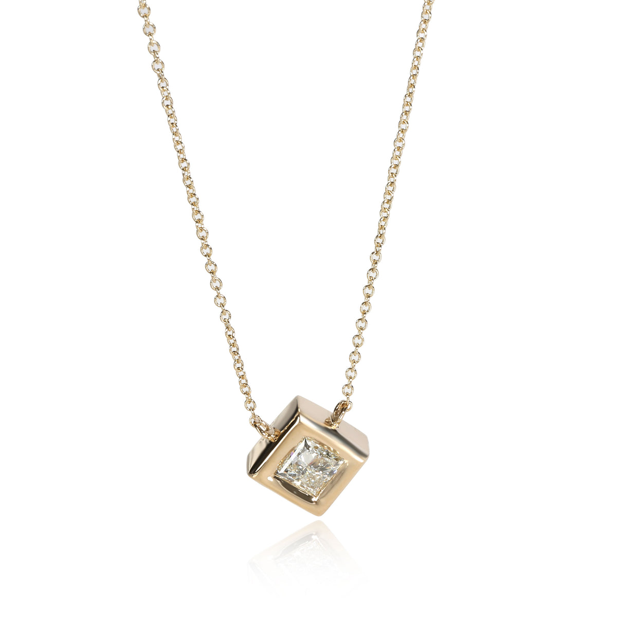 GIA Certified Bezel Set Princess Cut Pendant in 14K Yellow Gold (0.90 ct K/SI2)
