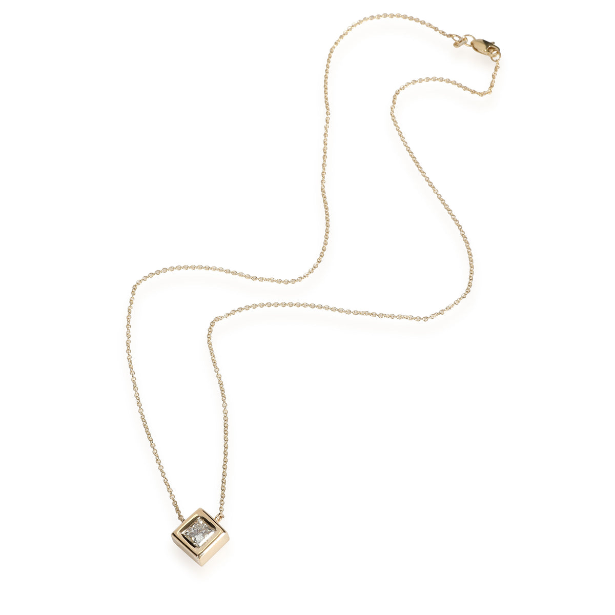 myGemma GIA Certified Bezel Set Princess Cut Pendant in 14K Yellow Gold (0.90 ct K/SI2)