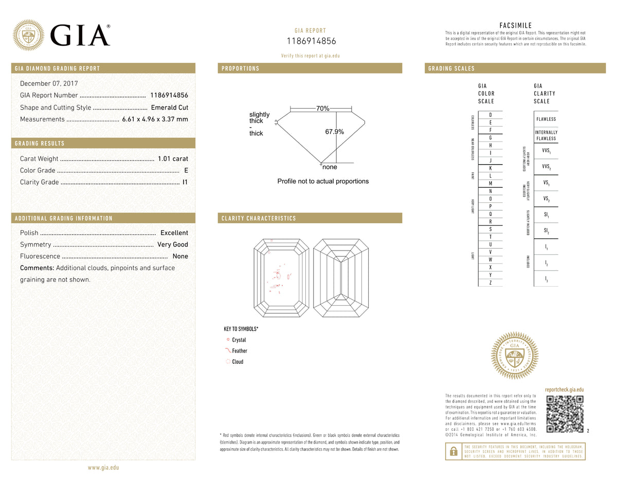 GIA Certified 1.01 Ct Emerald cut E I1 Loose Diamond