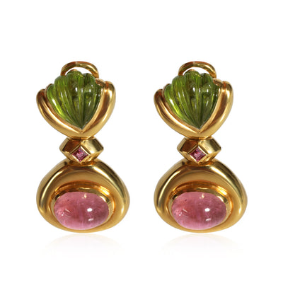 18K Yellow Gold Roberto Legnazzi Pink/Green Tourmaline Clip On Earrings