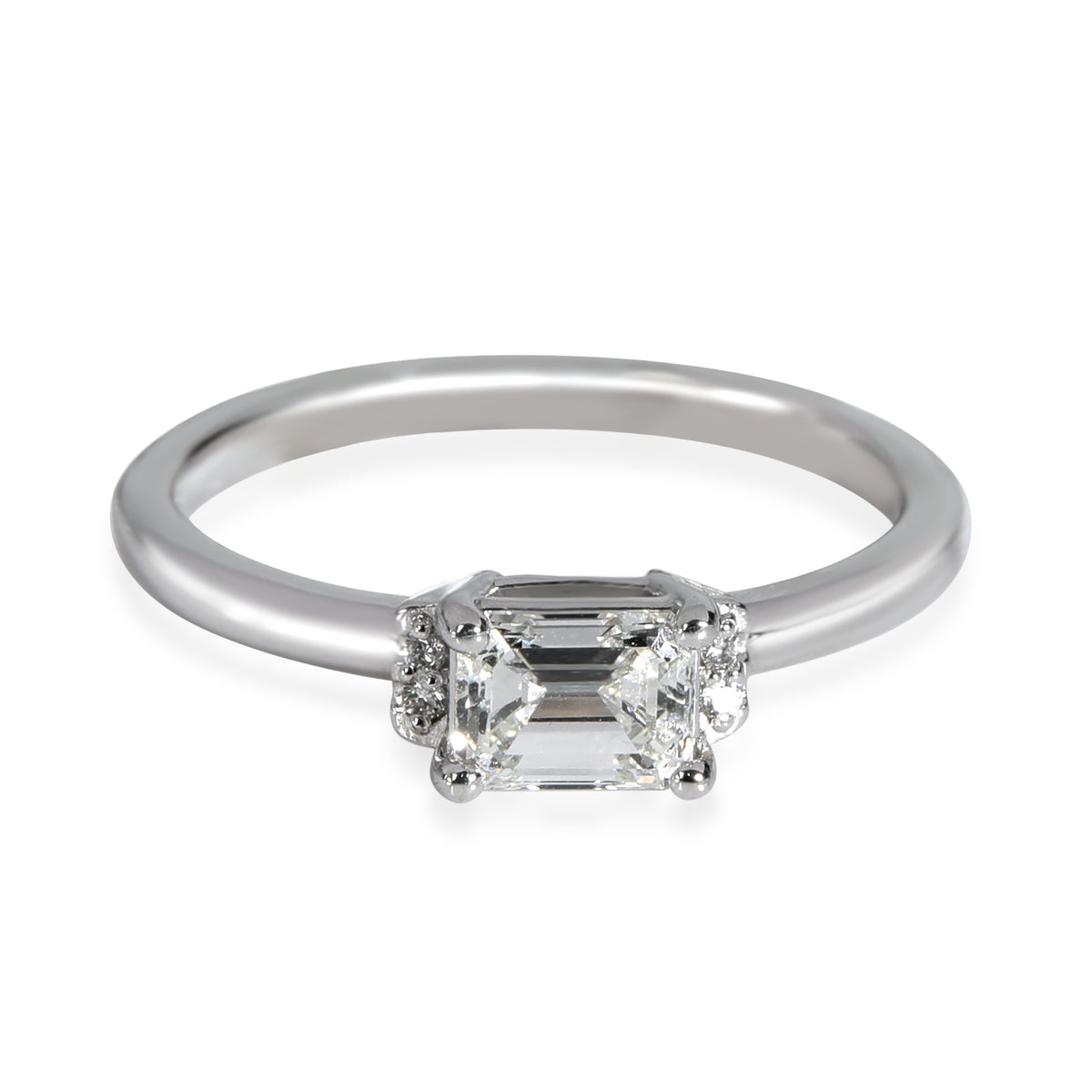 East/West Emerald Cut Diamond Ring, 14K White Gold H VVS1 0.65 Ct, Side 0.02 Ctw