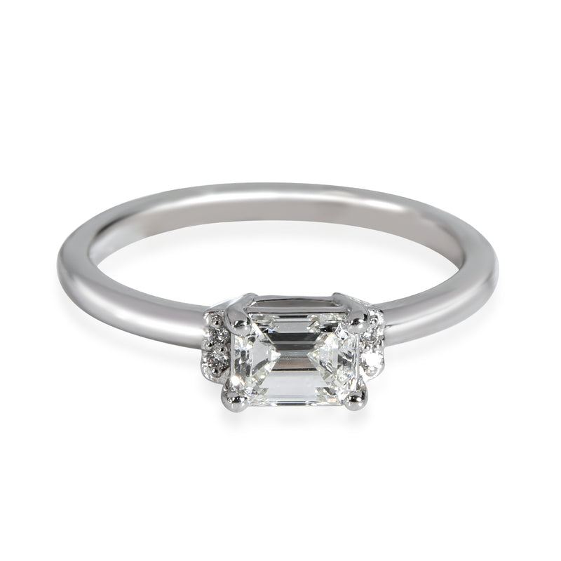 East/West Emerald Cut Diamond Ring, 14K White Gold H VVS1 0.65 Ct, Side 0.02 Ctw