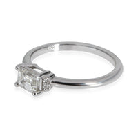 East/West Emerald Cut Diamond Ring, 14K White Gold H VVS1 0.65 Ct, Side 0.02 Ctw