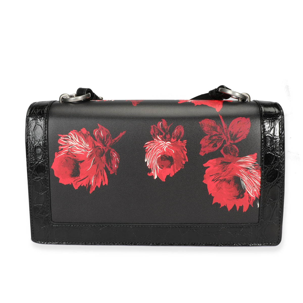 Black Floral & Lipstick Print Leather Séverine Bag