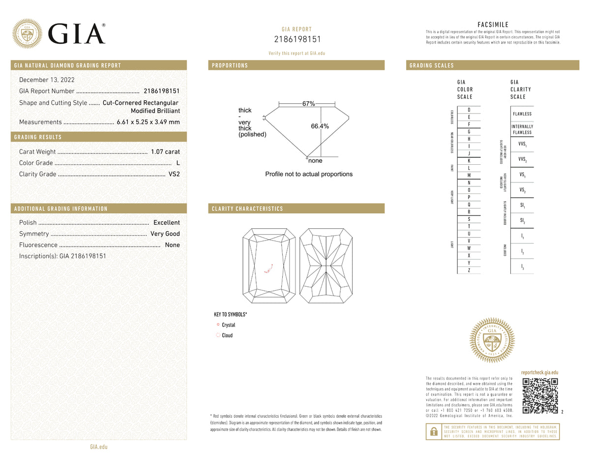 GIA Certified 1.07 Ct Radiant cut L VS2 Loose Diamond