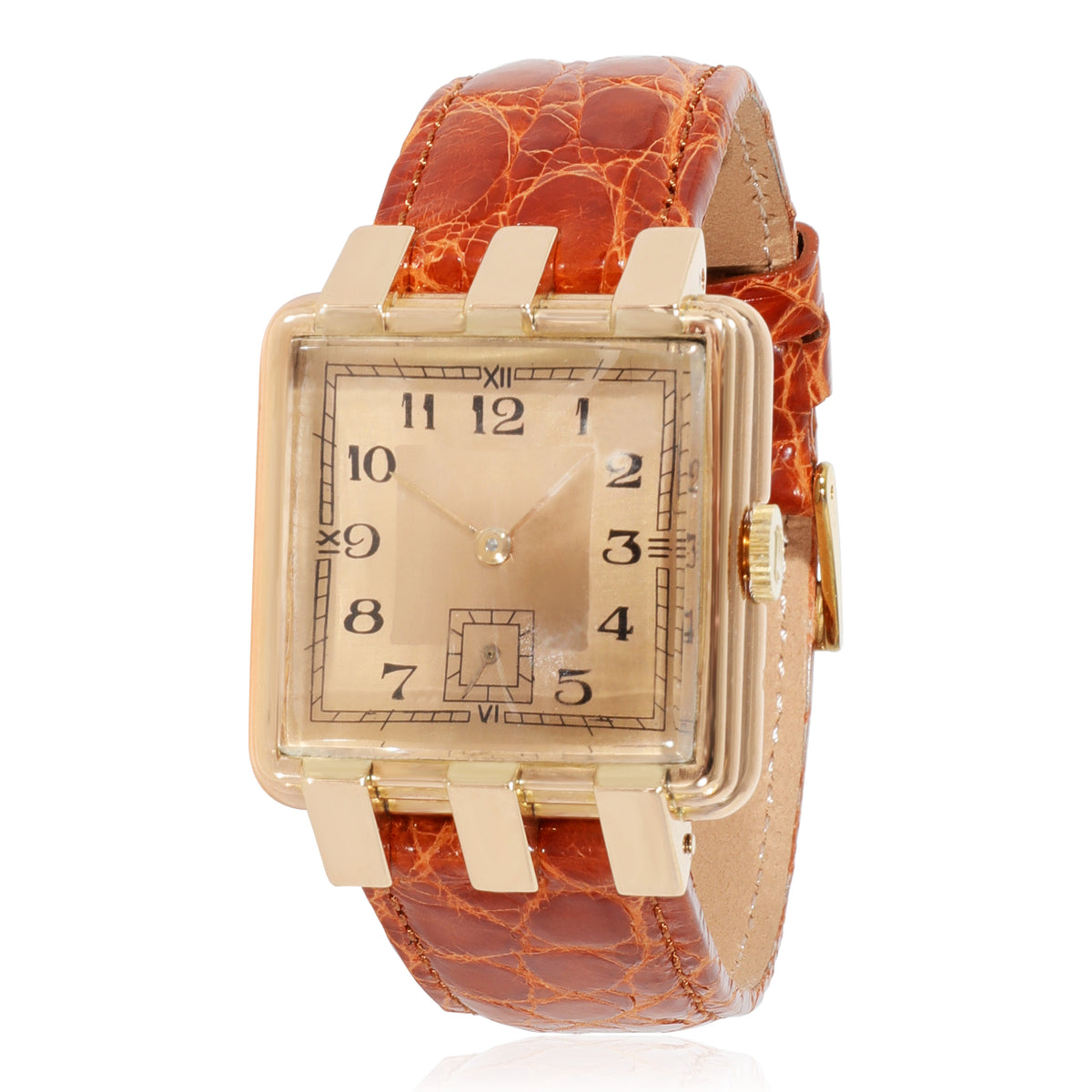 Art Deco Unisex Watch with Rolex Movement & Crown in 18k Rose Gold