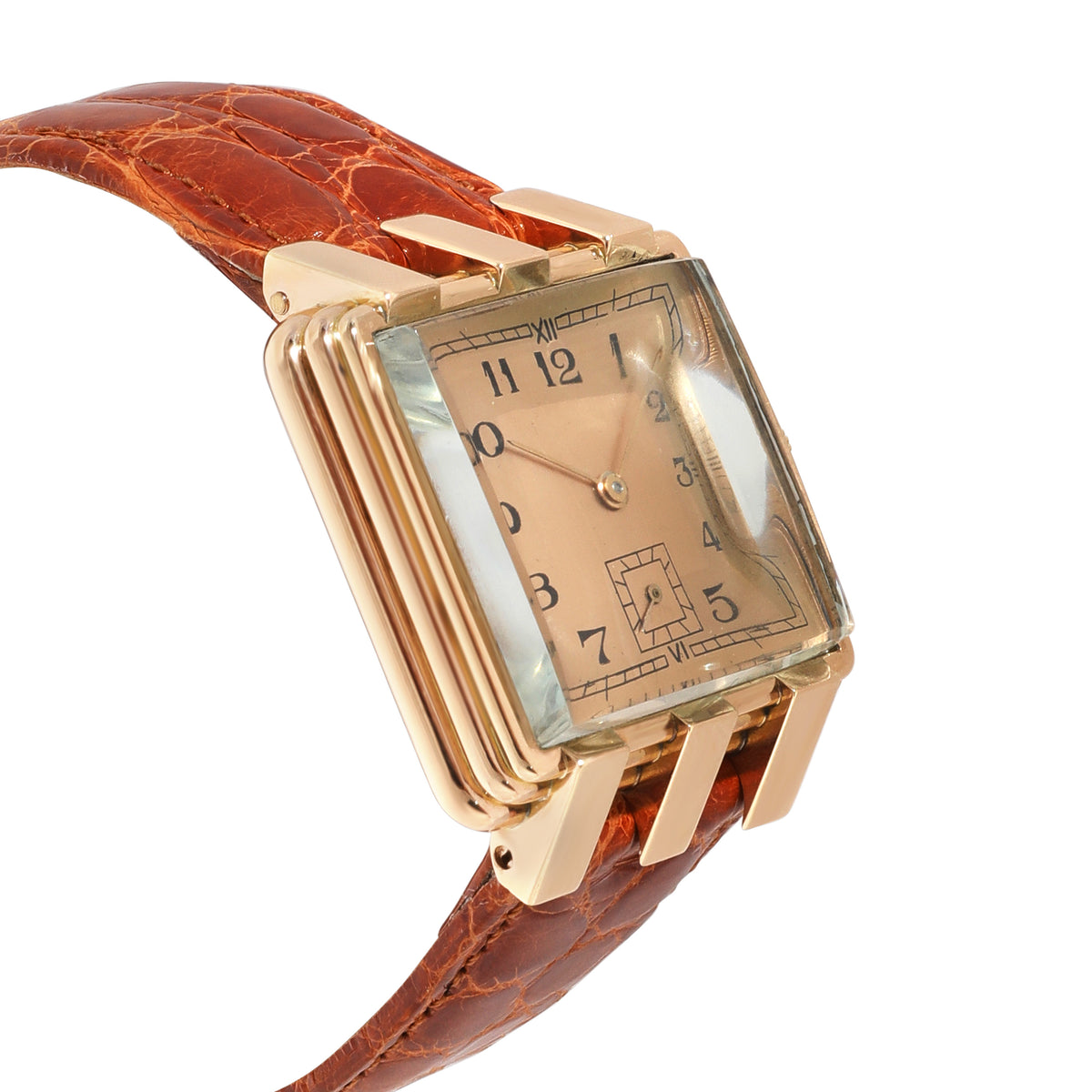 Art Deco Unisex Watch with Rolex Movement & Crown in 18k Rose Gold