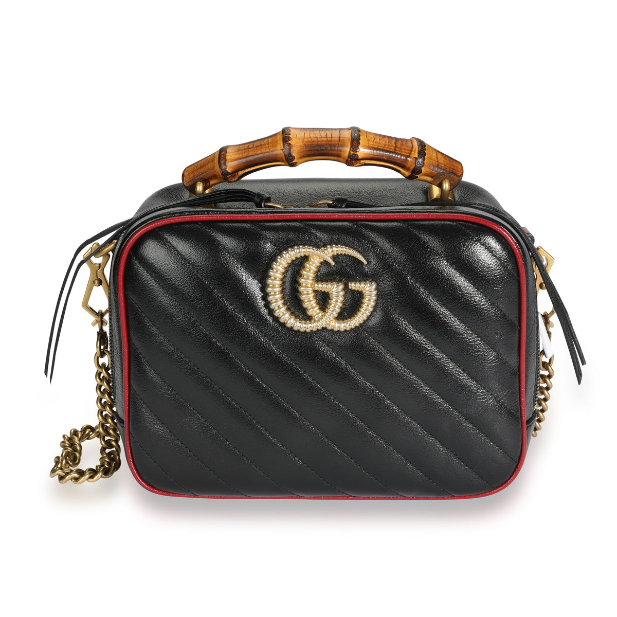 Black Matelassé Leather GG Marmont Bamboo Small Bag