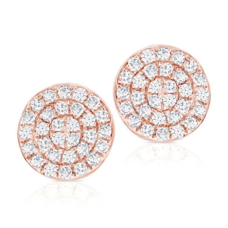 Pave Diamond Disc Stud Earrings 14kt Rose Gold 1/5 ctw