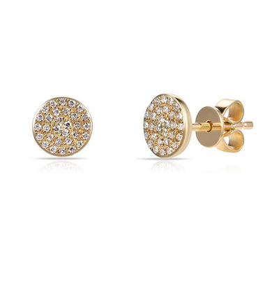 Diamond Pave Disc Stud Earrings in 14K Yellow Gold, 1/5 Ctw