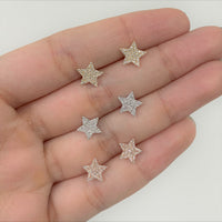 14k White Gold & Diamond Star Earrings, 1/5 Ctw