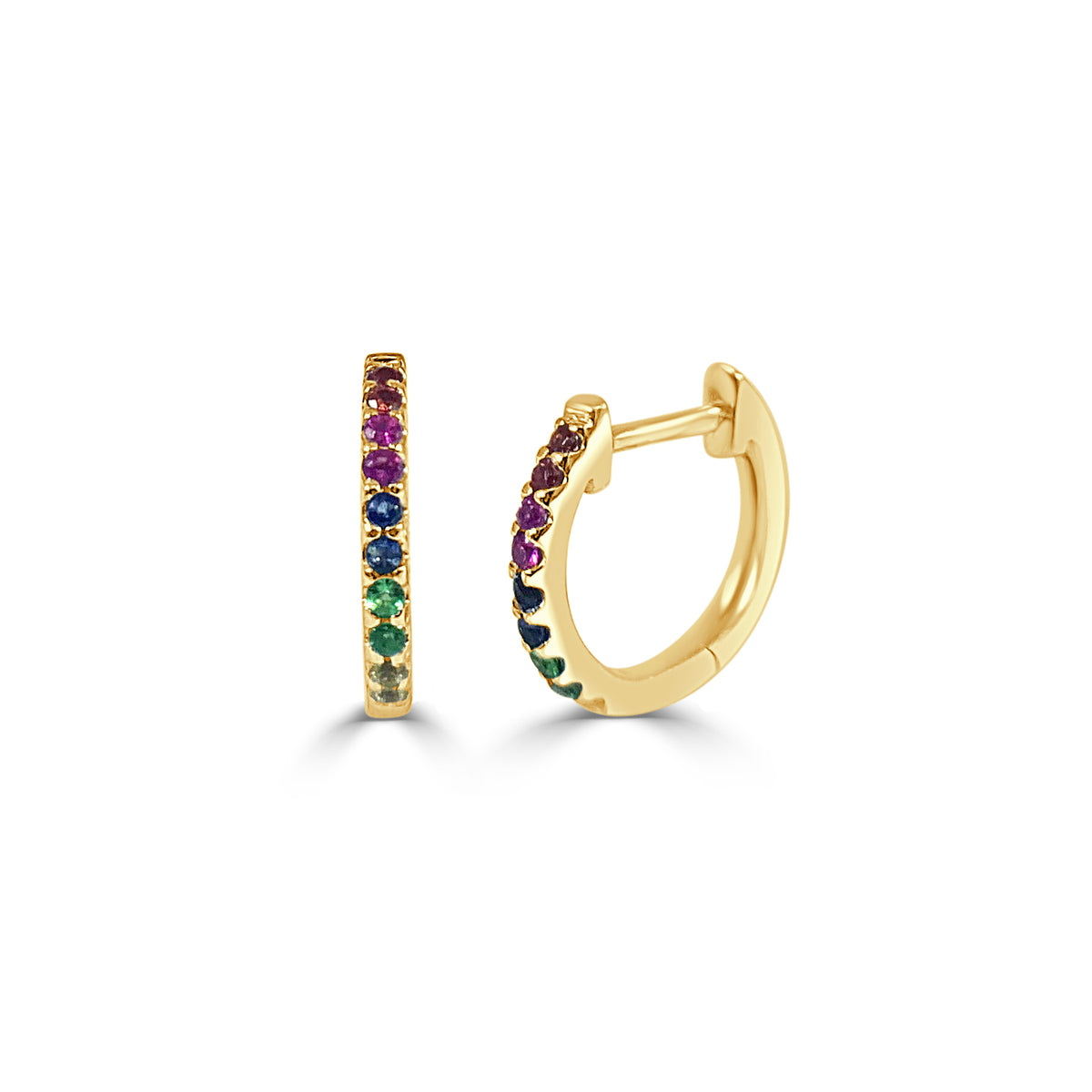 Sabrina Designs Co. 14k Yellow Gold & Rainbow Sapphire Huggie Earrings fv