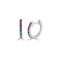 14k White Gold & Rainbow Sapphire Huggie Earrings