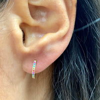 14k Rose Gold & Rainbow Sapphire Huggie Earrings