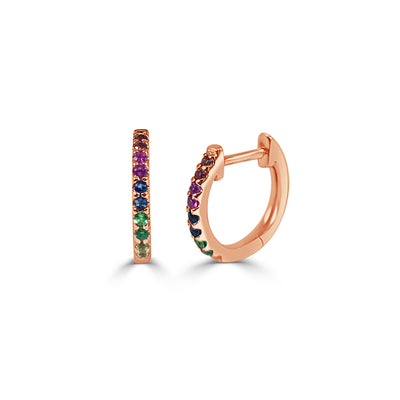 14k Rose Gold & Rainbow Sapphire Huggie Earrings