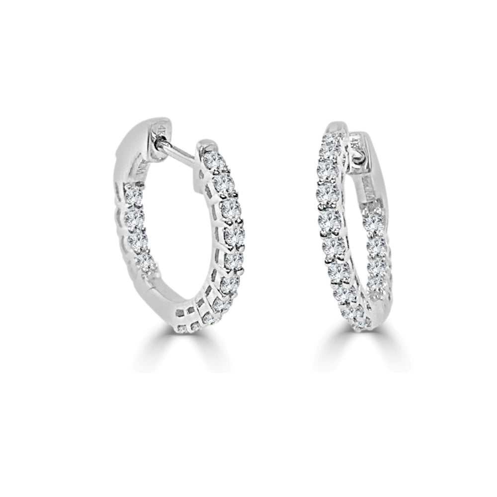 14k White Gold & Diamond Hoop Earrings