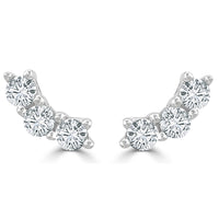 14k White Gold & Diamond Curved Stud Earrings, 1/3 Ctw