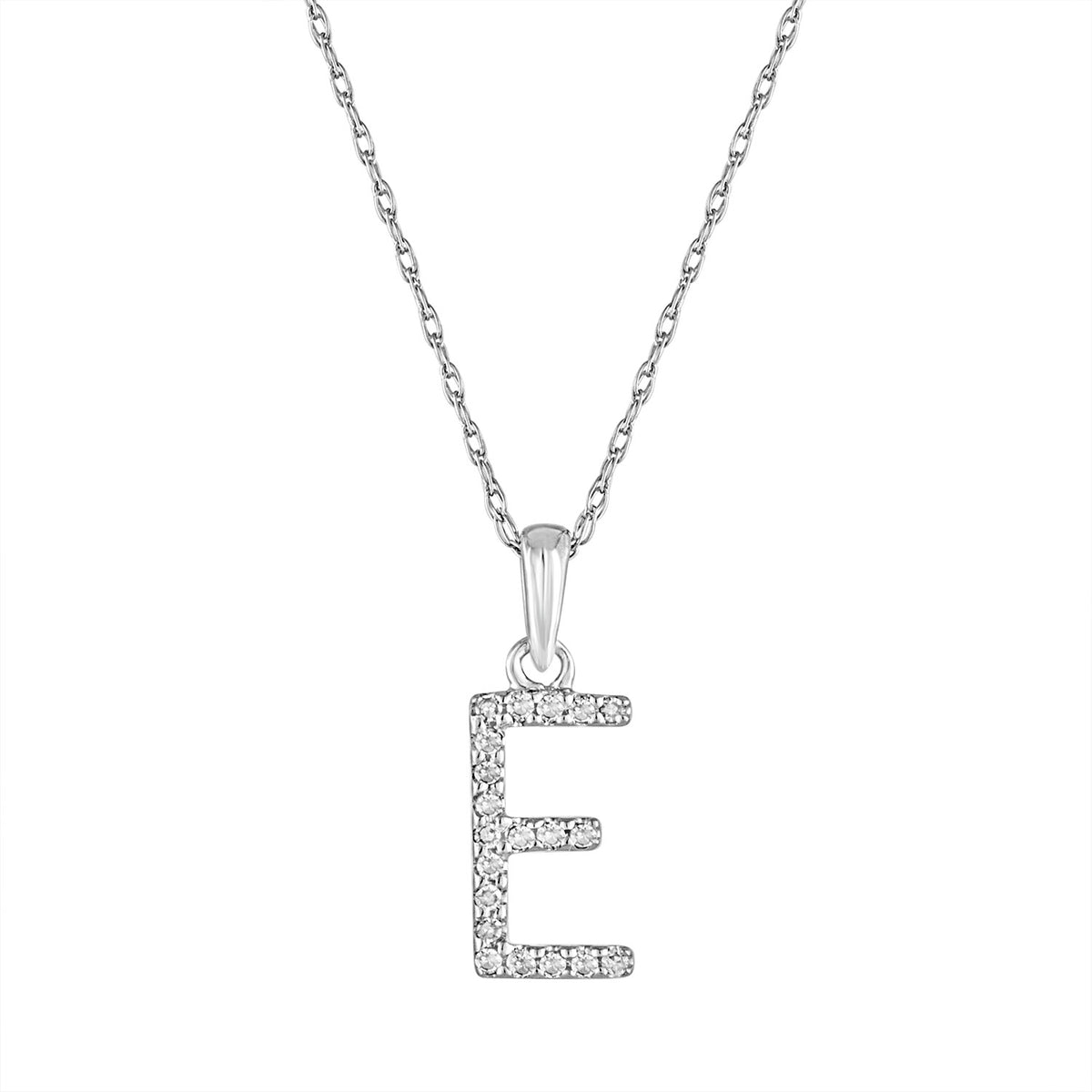 14k White Gold & Diamond Initial Necklace- E