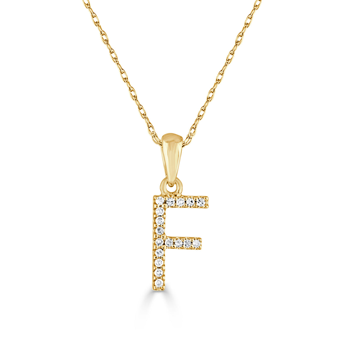 14k White Gold & Diamond Initial Necklace- F