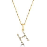 14k White Gold & Diamond Initial Necklace- H