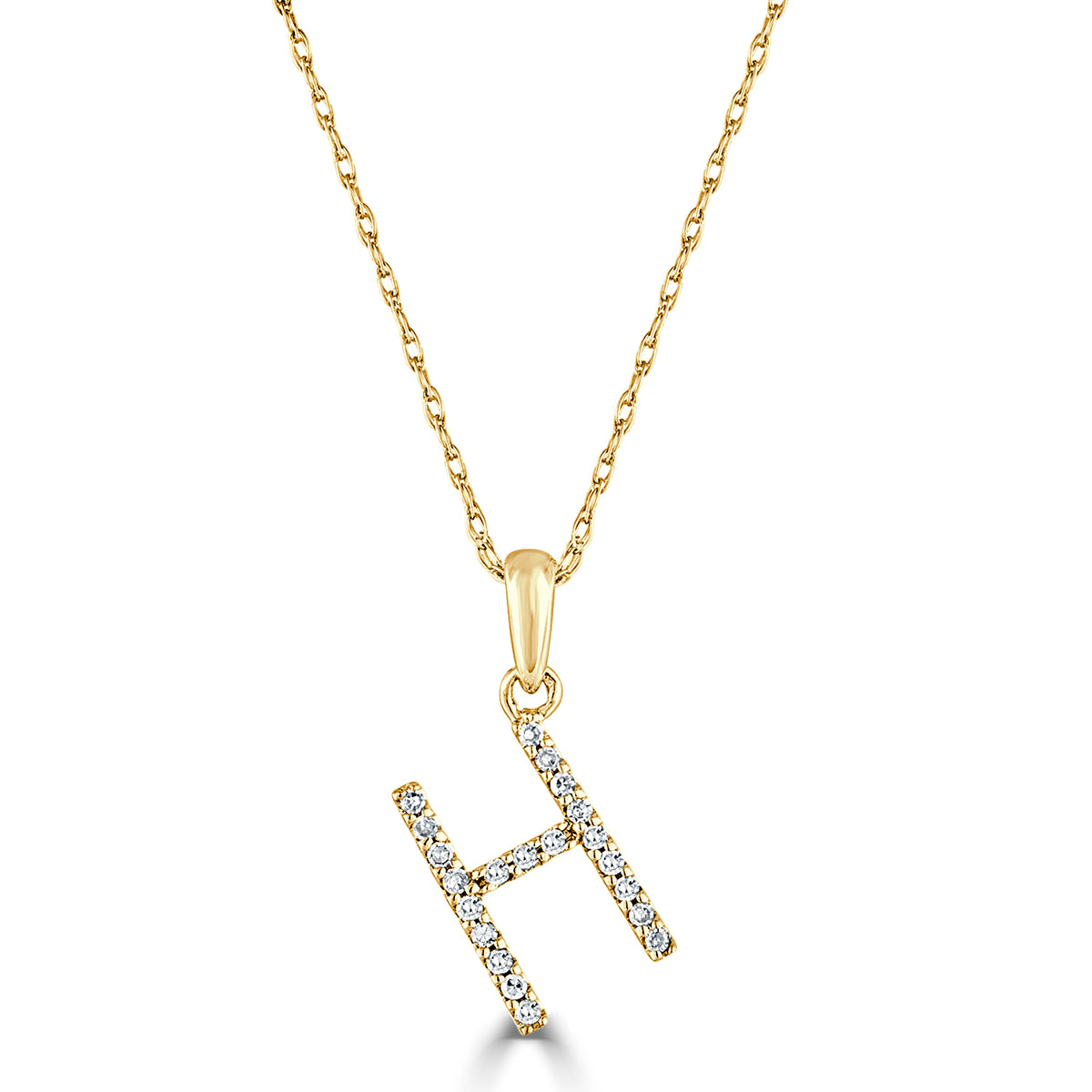 14k White Gold & Diamond Initial Necklace- H