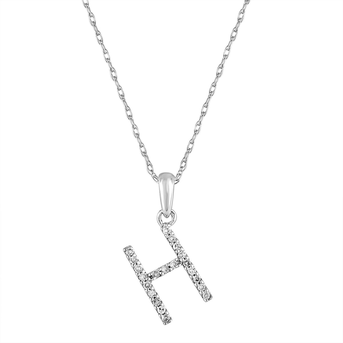 14k White Gold & Diamond Initial Necklace- H