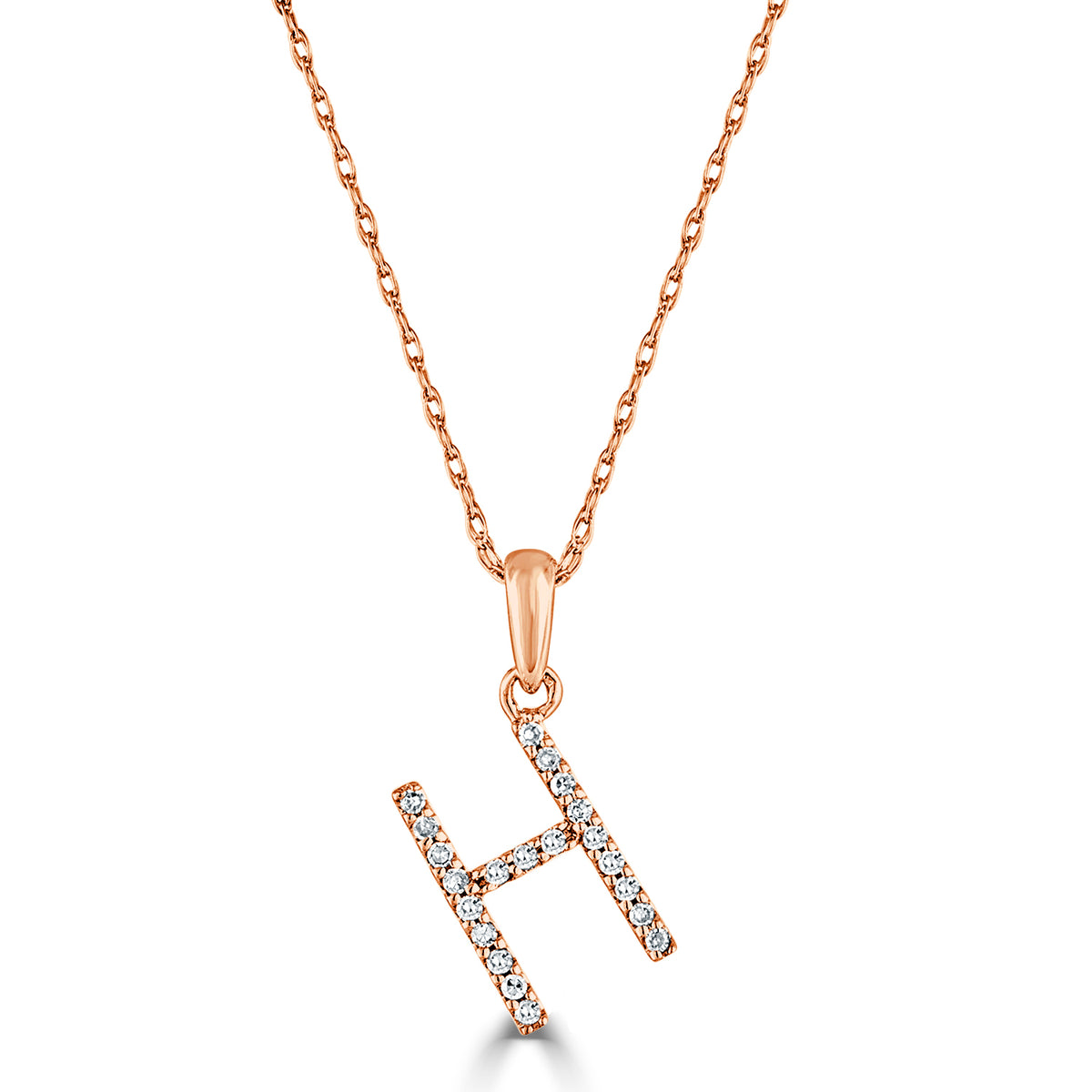 14k White Gold & Diamond Initial Necklace- H