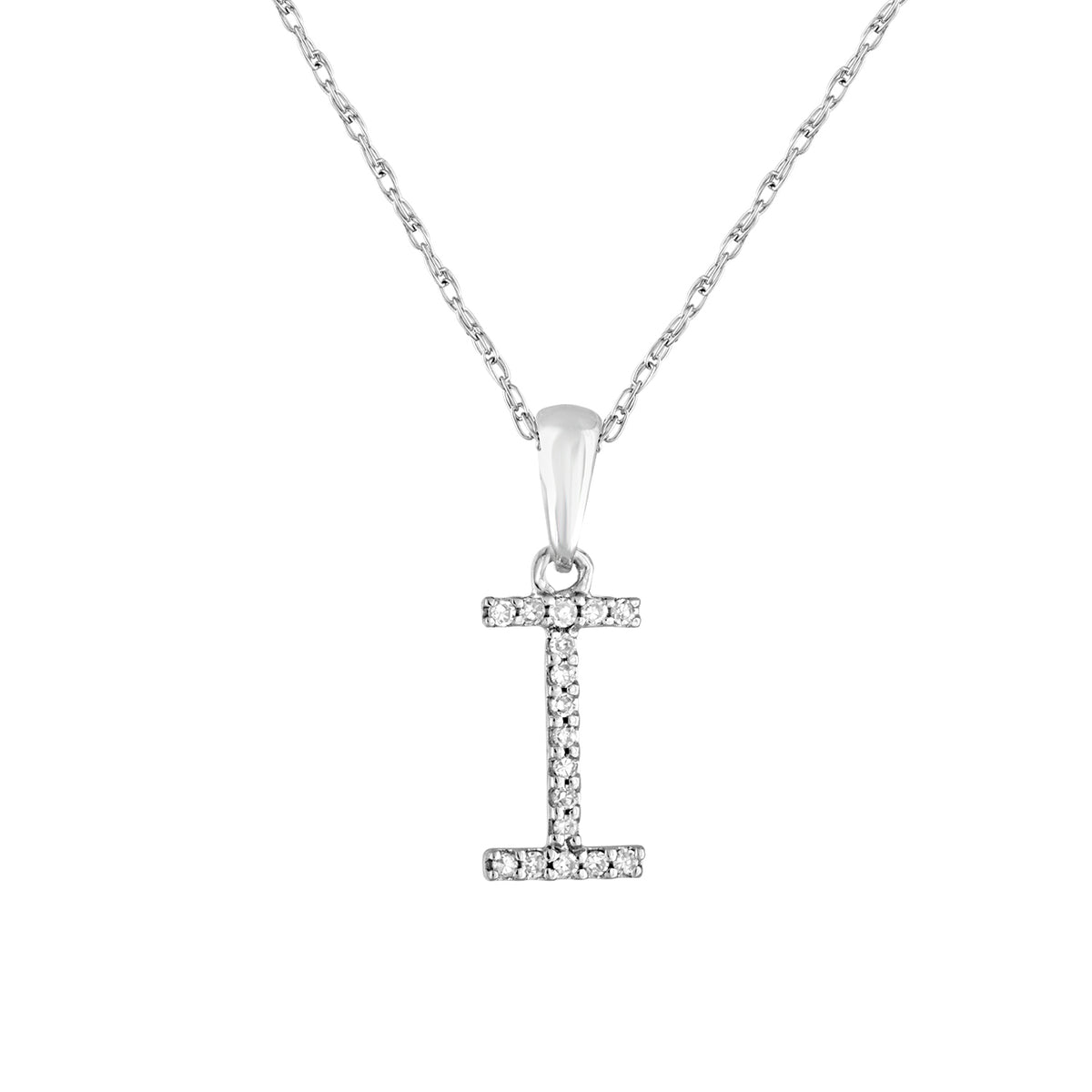 14k White Gold & Diamond Initial Necklace- I