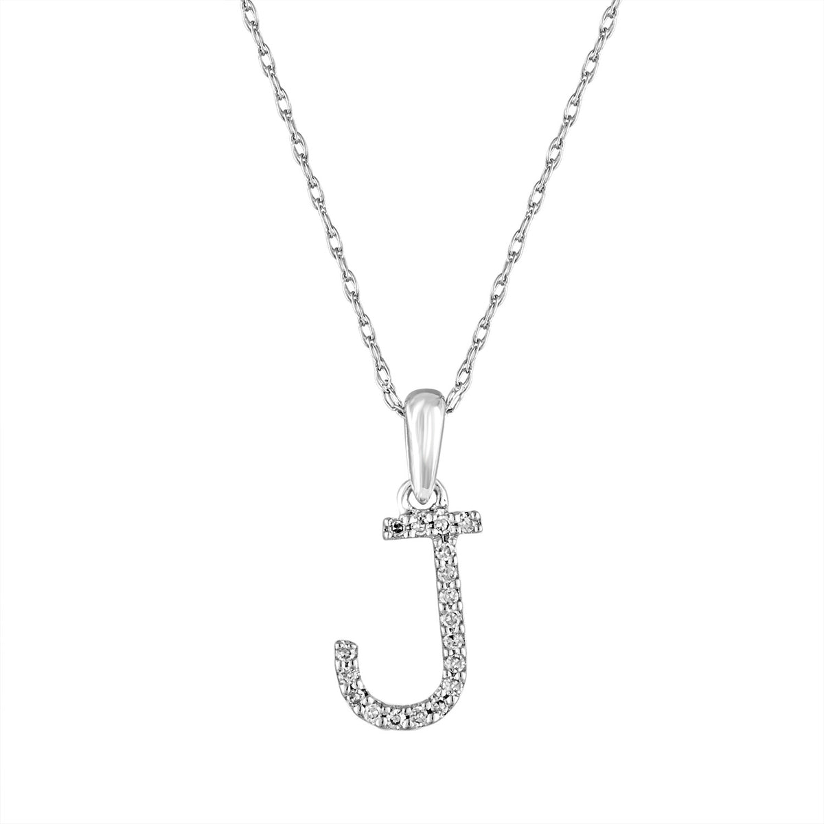 14k White Gold & Diamond Initial Necklace- J