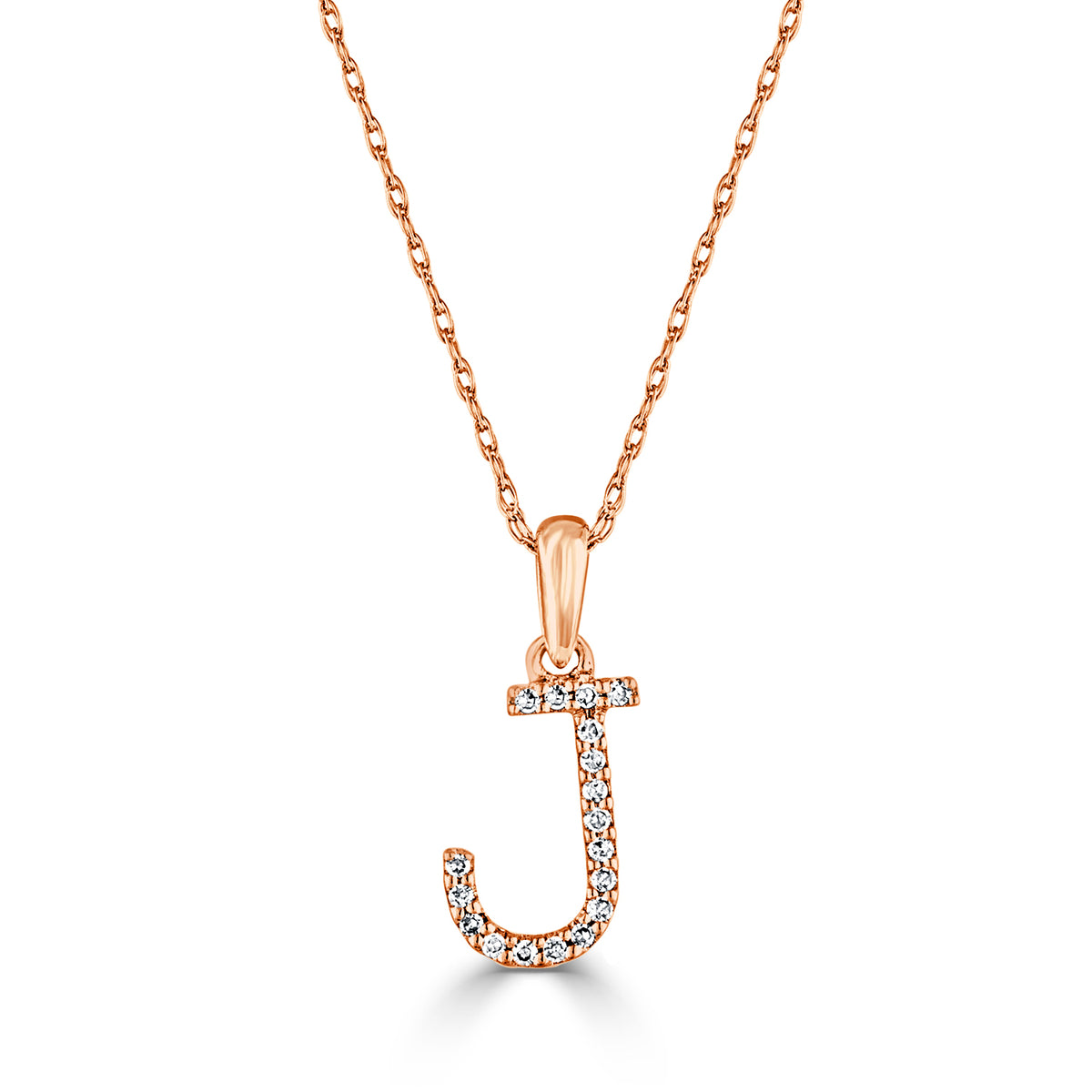 14k White Gold & Diamond Initial Necklace- J
