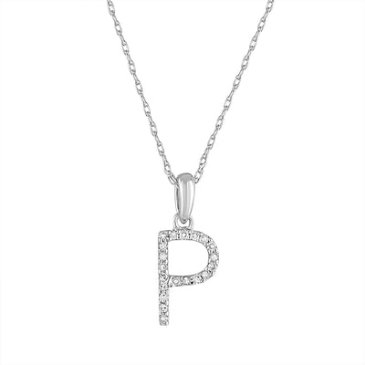 14k White Gold & Diamond Initial Necklace- P