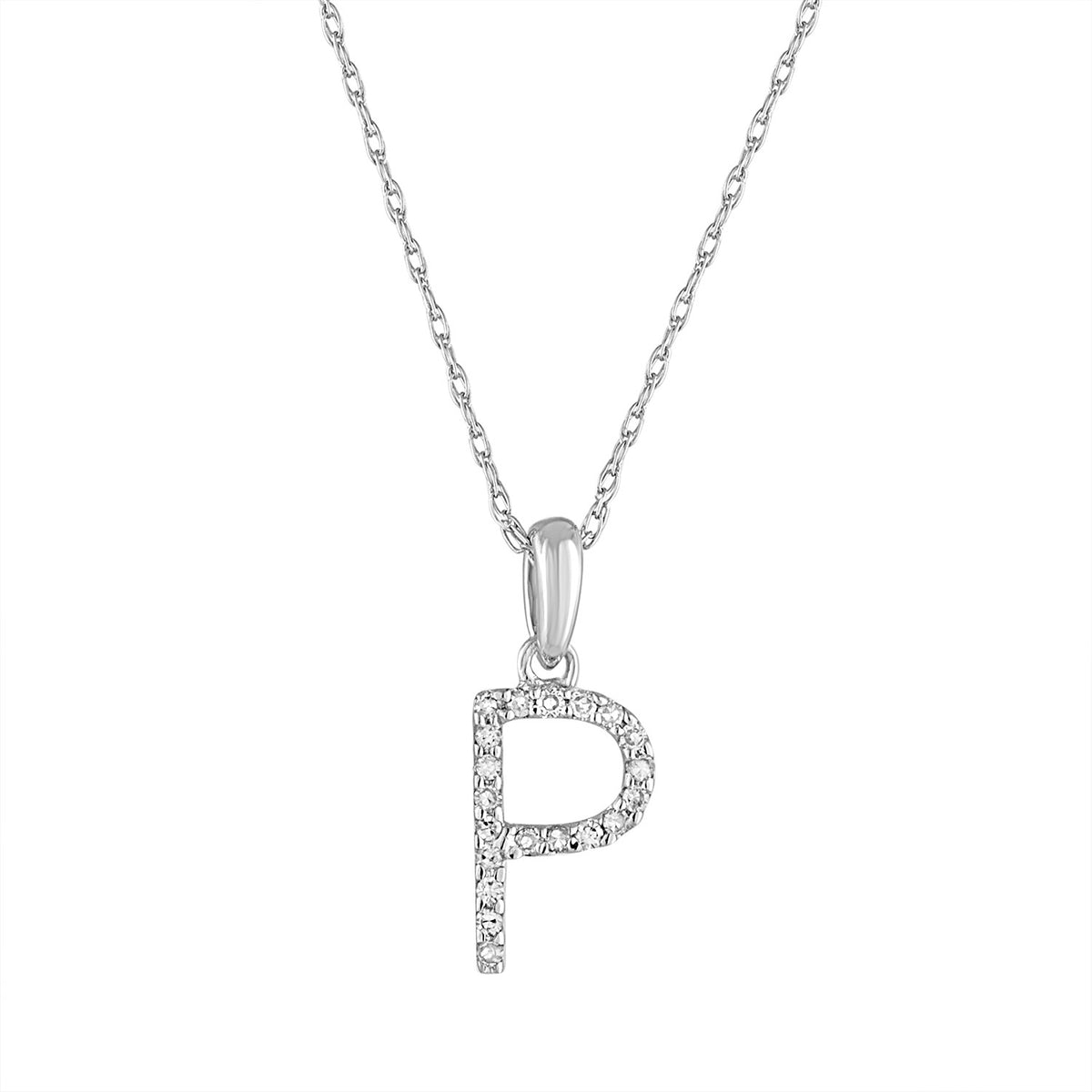 14k White Gold & Diamond Initial Necklace- P