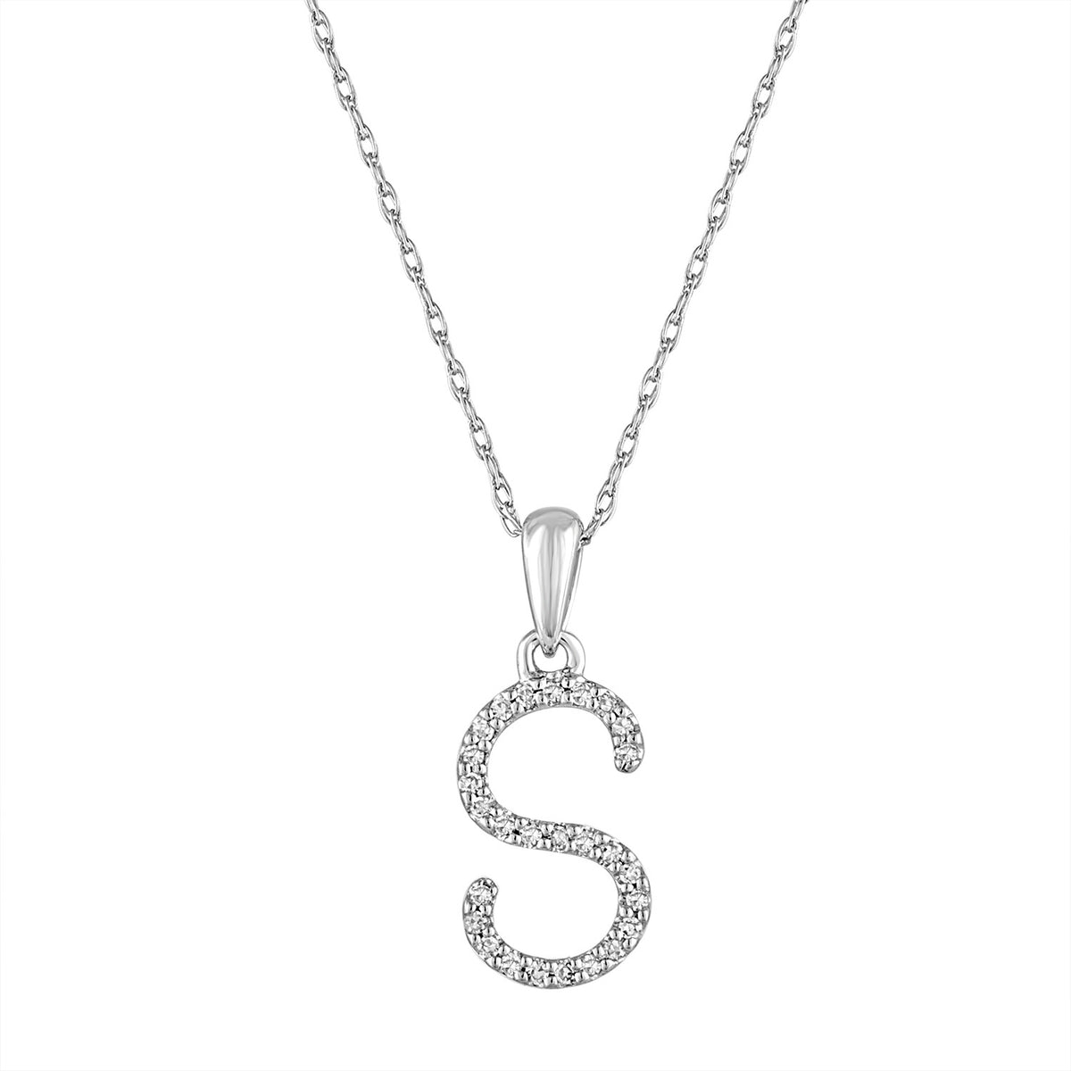 14k White Gold & Diamond Initial Necklace- S