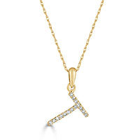 14k White Gold & Diamond Initial Necklace- T