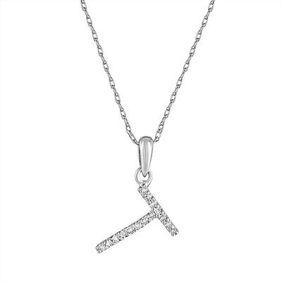 14k White Gold & Diamond Initial Necklace- T