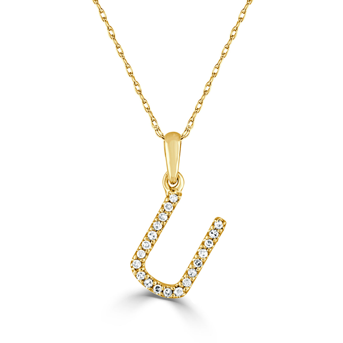 14k White Gold & Diamond Initial Necklace- U