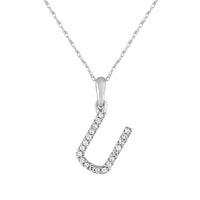 14k White Gold & Diamond Initial Necklace- U