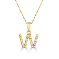 14k White Gold & Diamond Initial Necklace- W