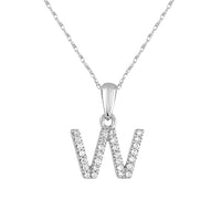14k White Gold & Diamond Initial Necklace- W