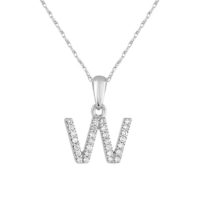 14k White Gold & Diamond Initial Necklace- W