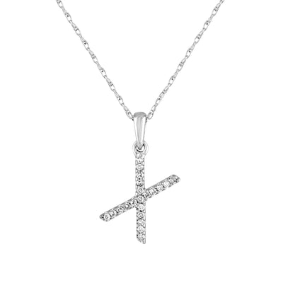 14k White Gold & Diamond Initial Necklace- X