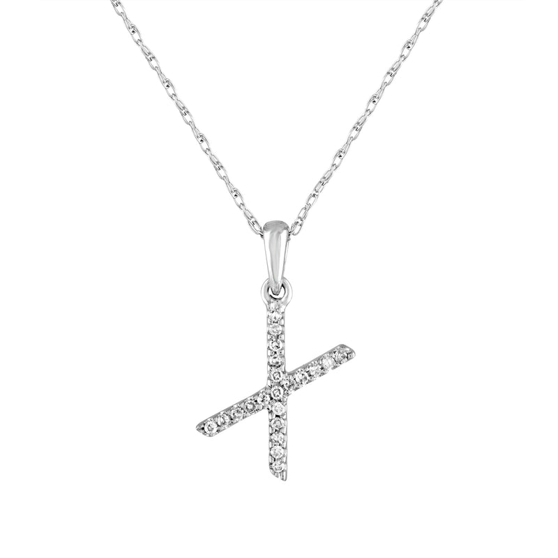 14k White Gold & Diamond Initial Necklace- X