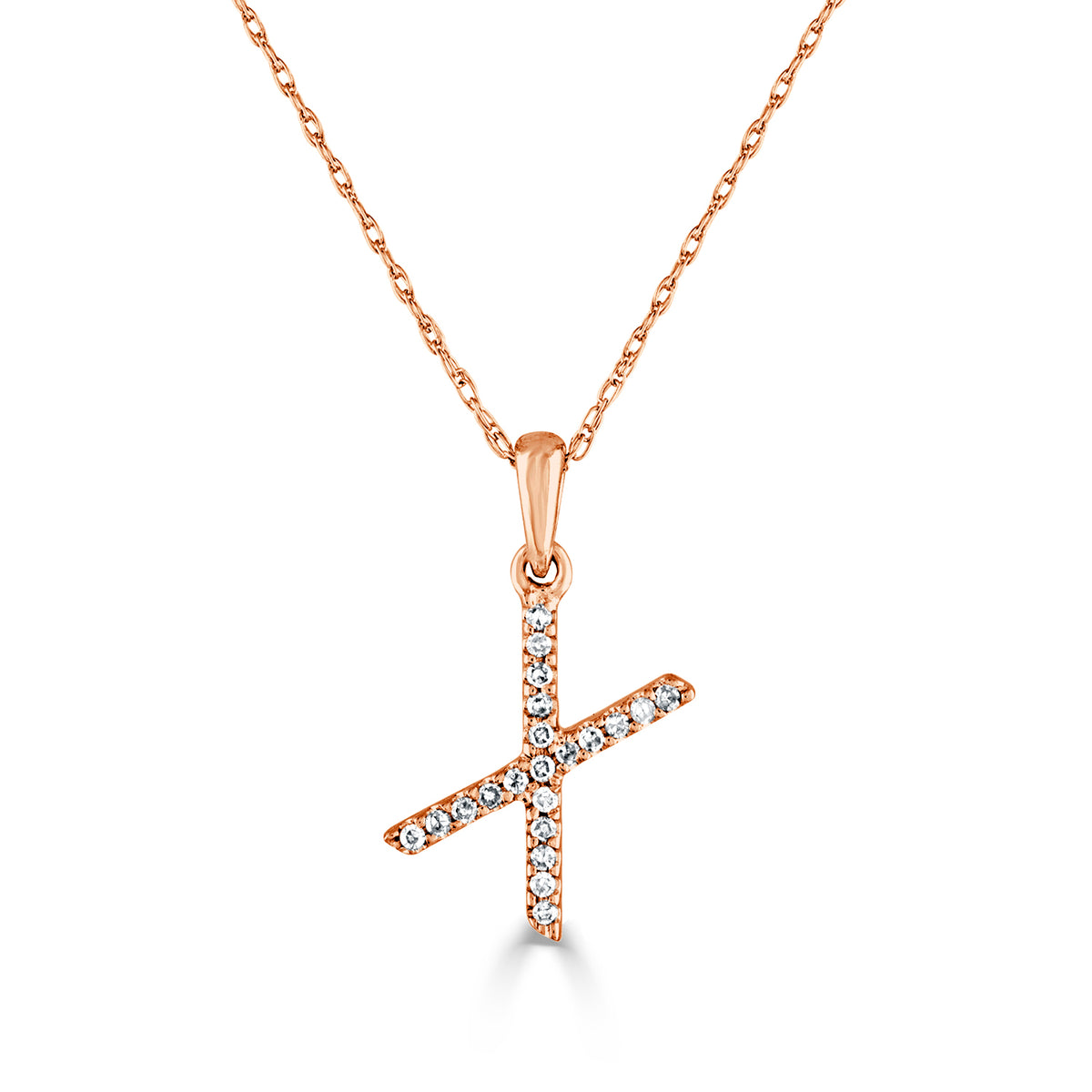 14k White Gold & Diamond Initial Necklace- X