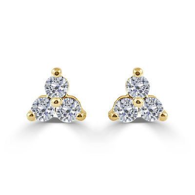 14k Yellow Gold 1/4 Ctw Trio  Diamond Stud Earrings