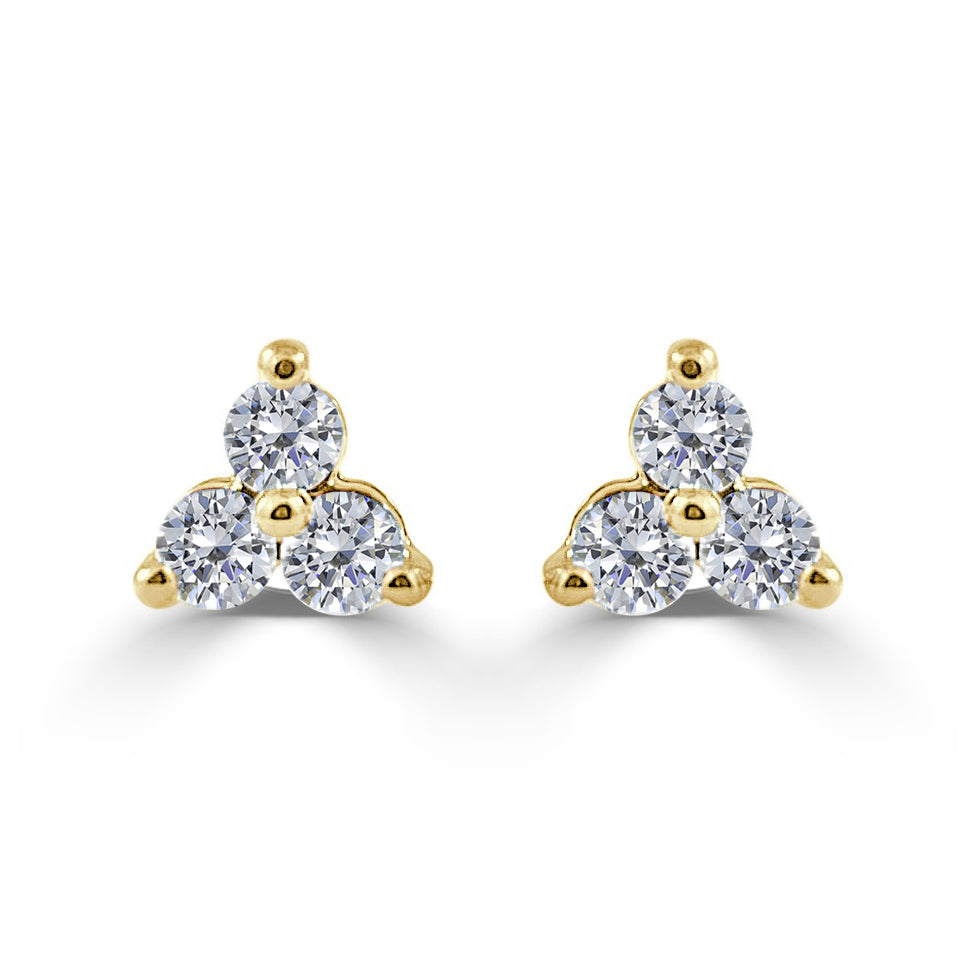 14k Yellow Gold 1/4 Ctw Trio  Diamond Stud Earrings