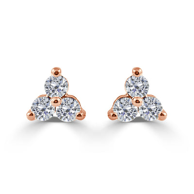 14k Rose Gold 1/4 Ctw Trio Diamond Stud Earrings